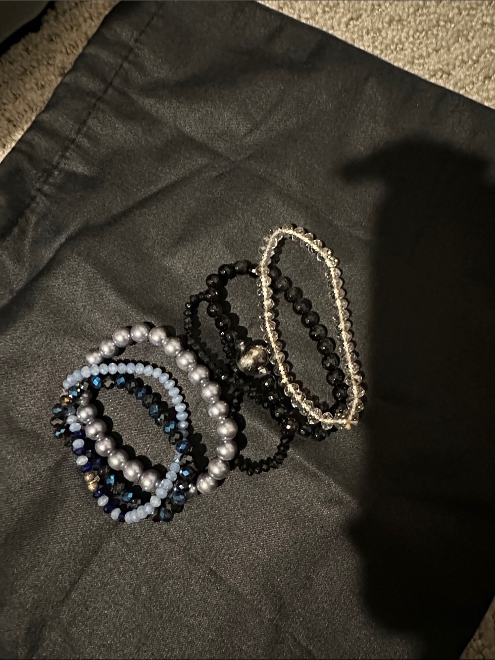 Multi-Strand Beaded Bracelet Set in Black, Silver, and Blue